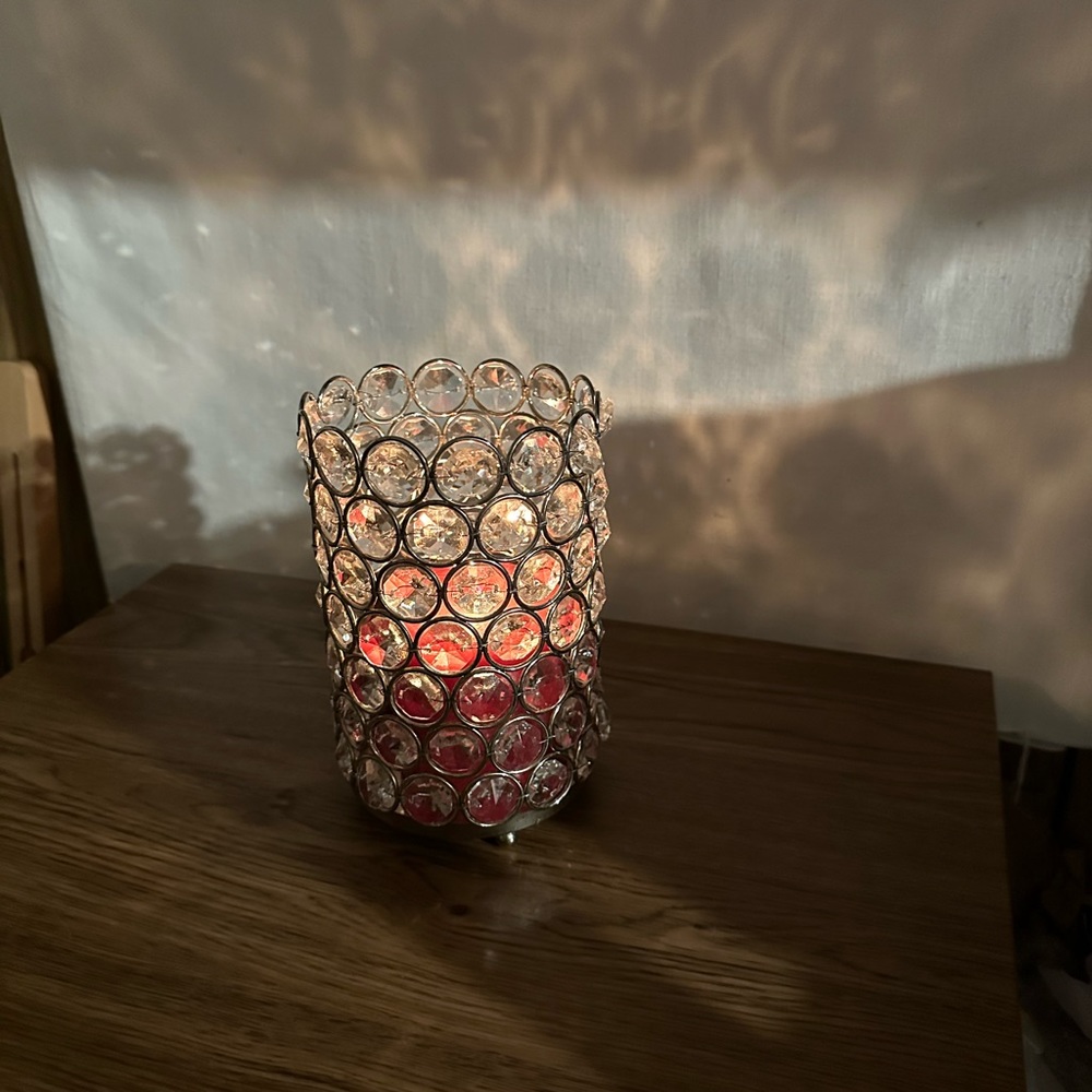 Acrylic crystal beaded candle holder, medium